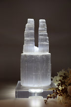 Selenite Twin Tower + Acrylic USB White Light