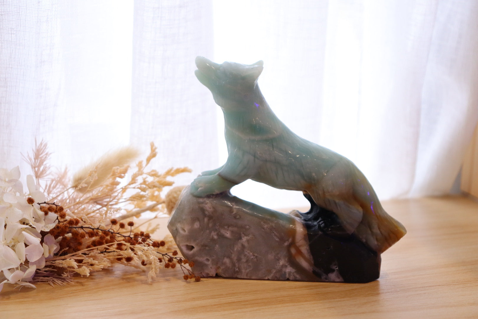 Caribbean Calcite Wolf Carving