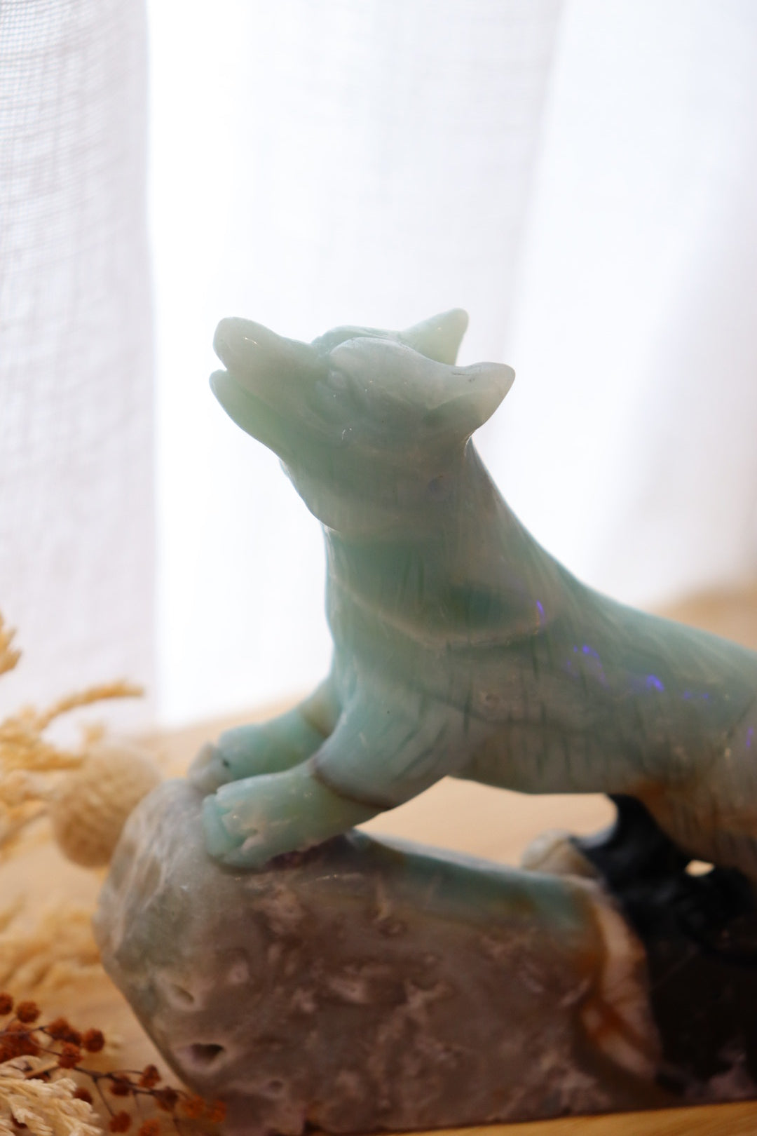 Caribbean Calcite Wolf Carving