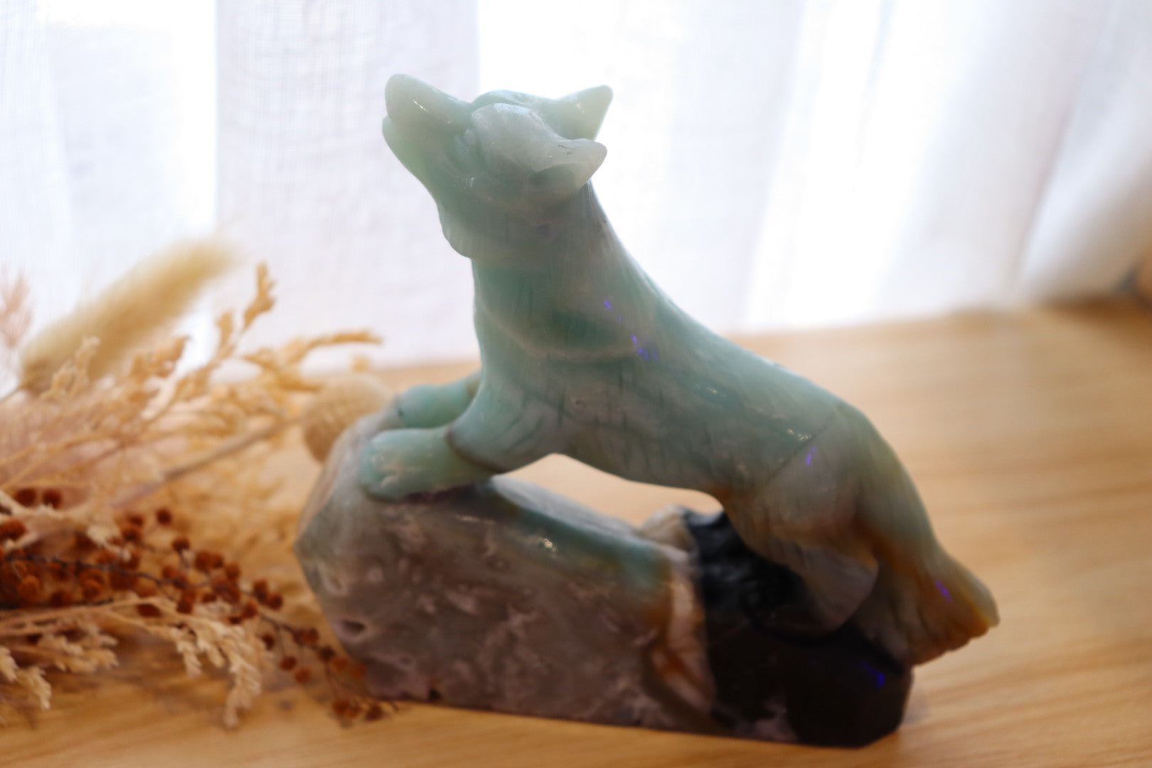 Caribbean Calcite Wolf Carving