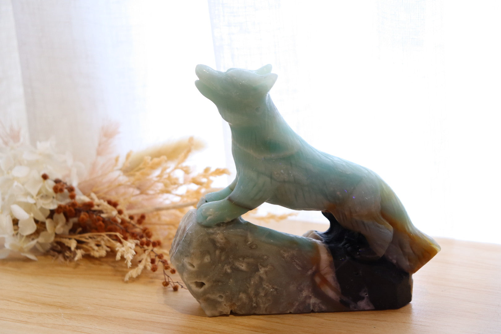Caribbean Calcite Wolf Carving