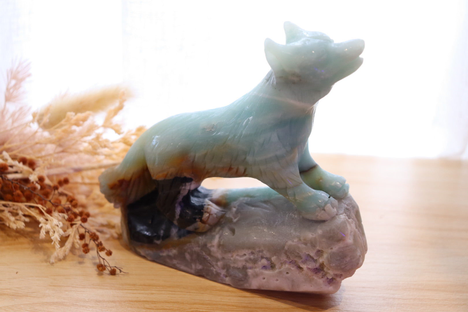 Caribbean Calcite Wolf Carving