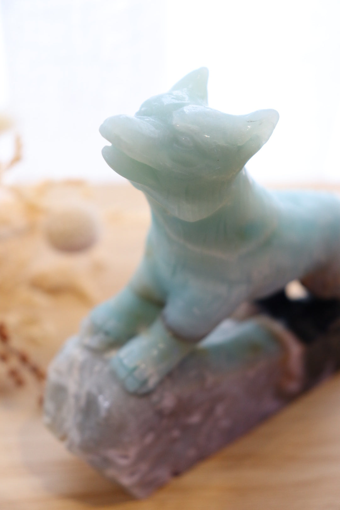 Caribbean Calcite Wolf Carving