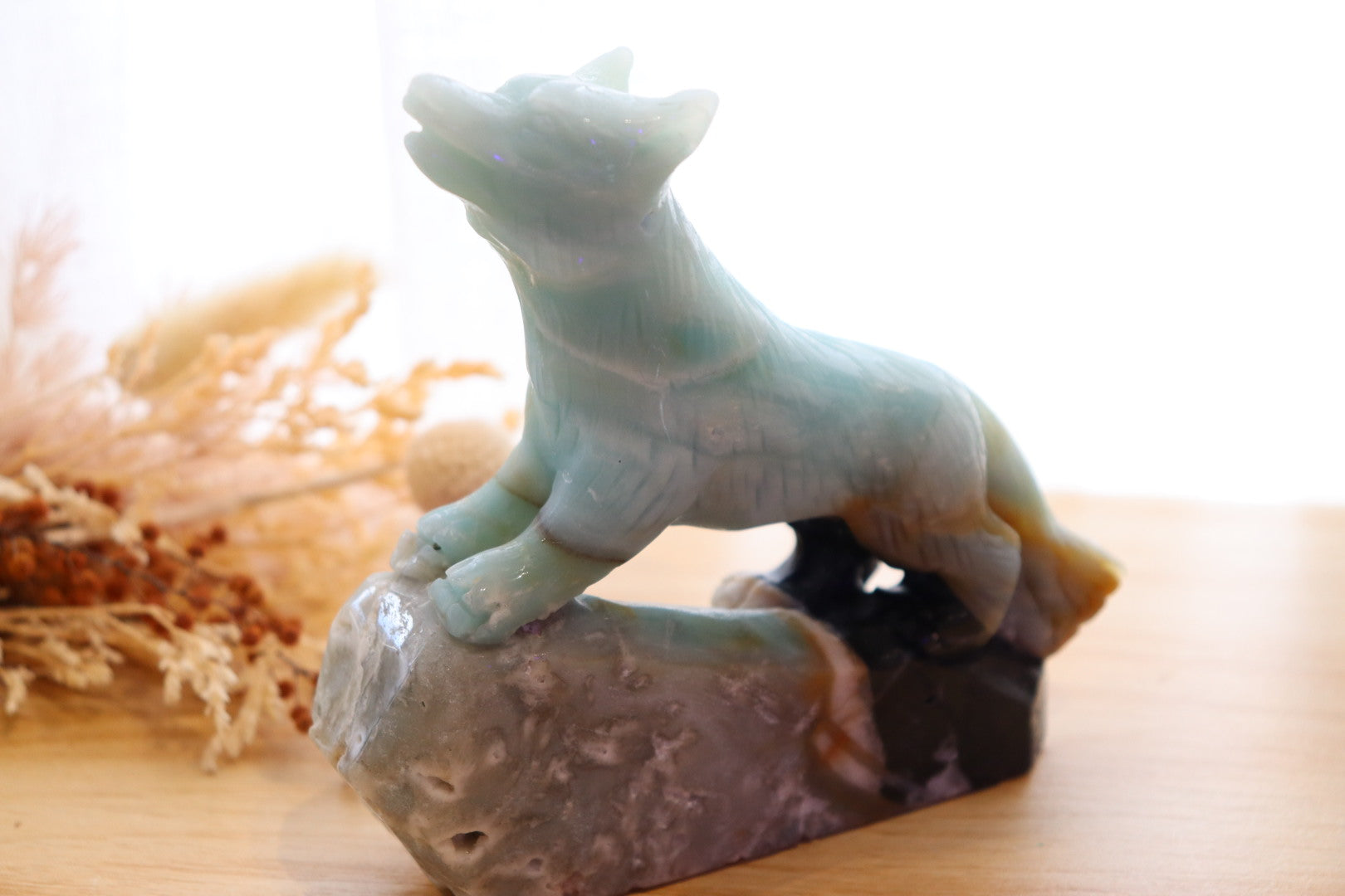 Caribbean Calcite Wolf Carving