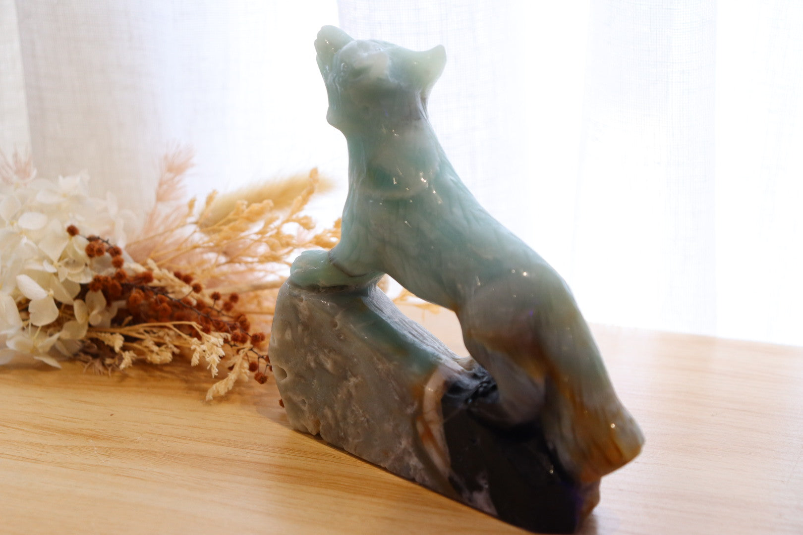 Caribbean Calcite Wolf Carving