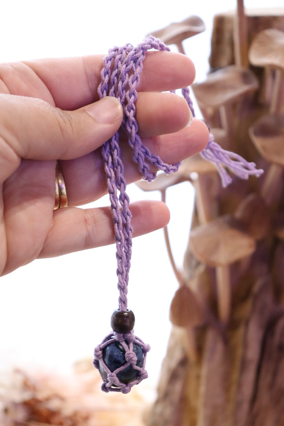 Adjustable Net Necklace Purple  | Tumble Crystal Holder