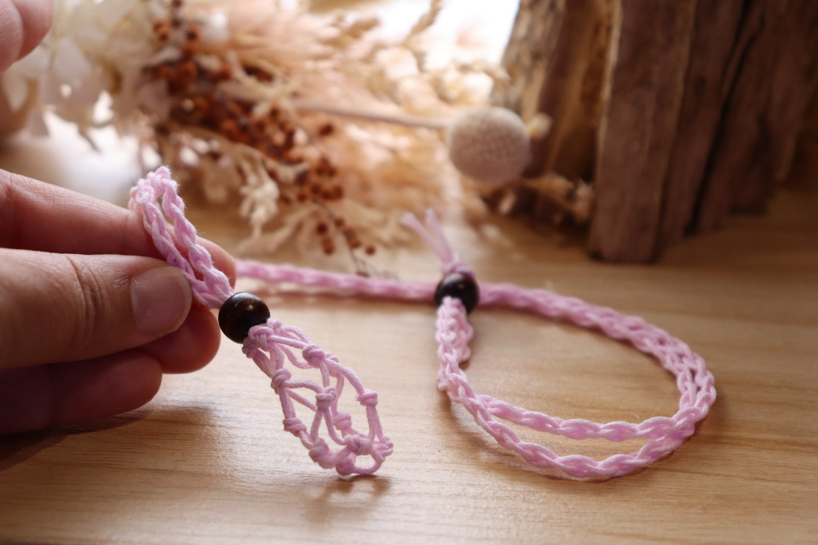 Adjustable Net Necklace Pink | Tumble Crystal Holder
