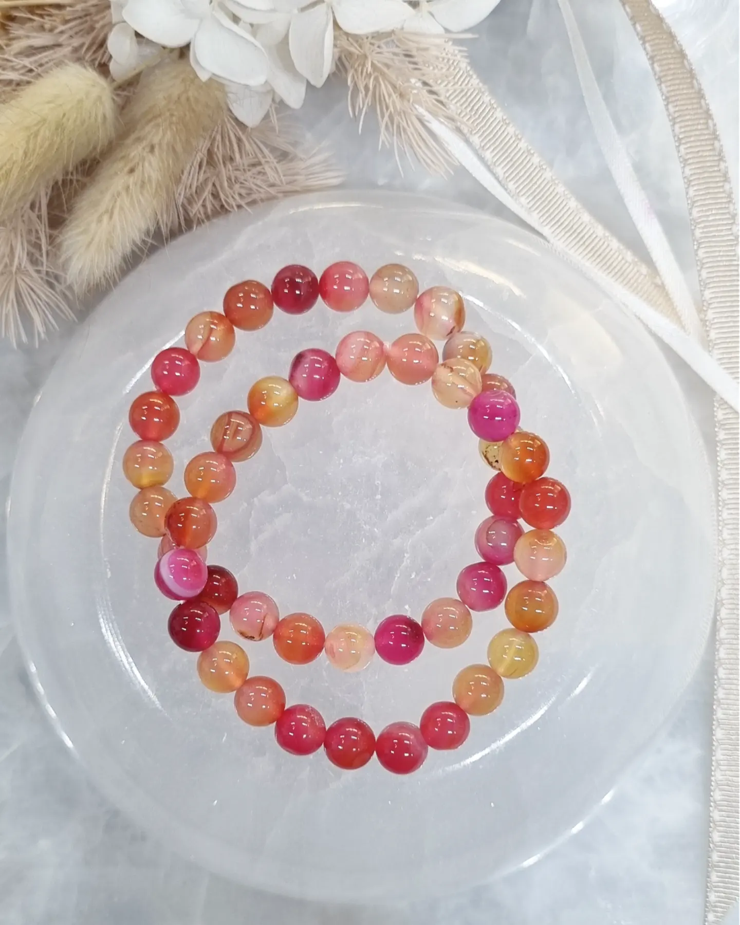 Pink/ Orange Agate Bracelet | 8mm