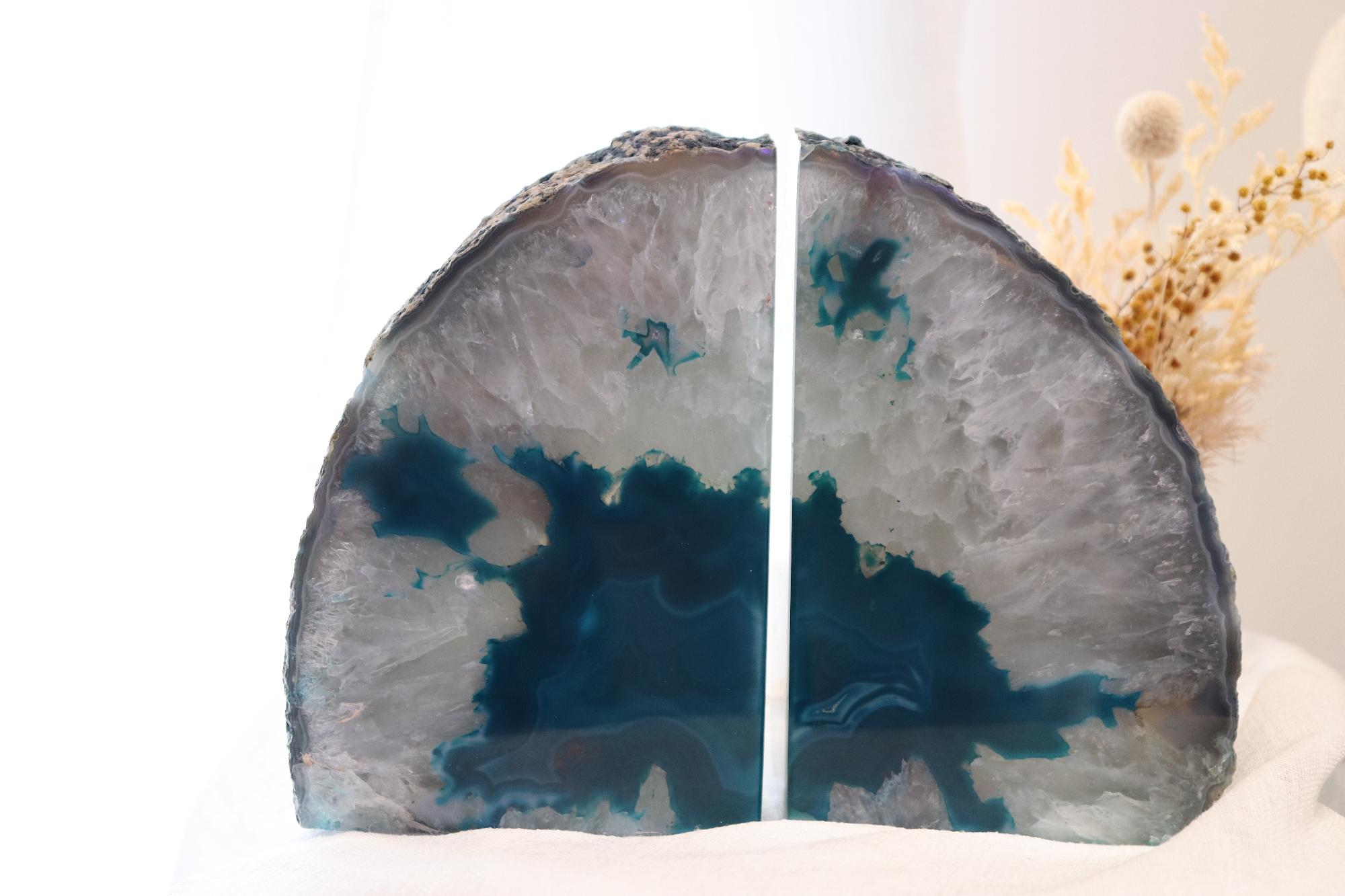 Teal Agate Bookends Set Large