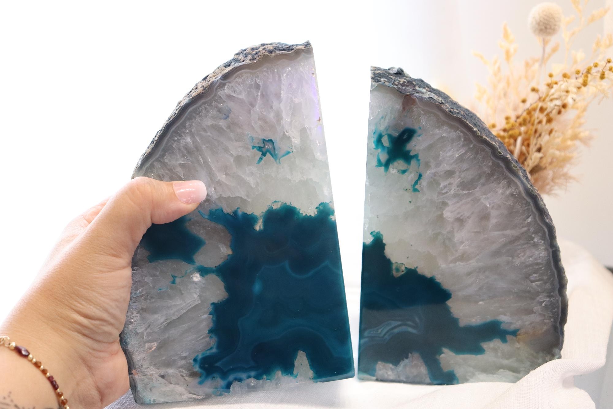Teal Agate Bookends Set Large