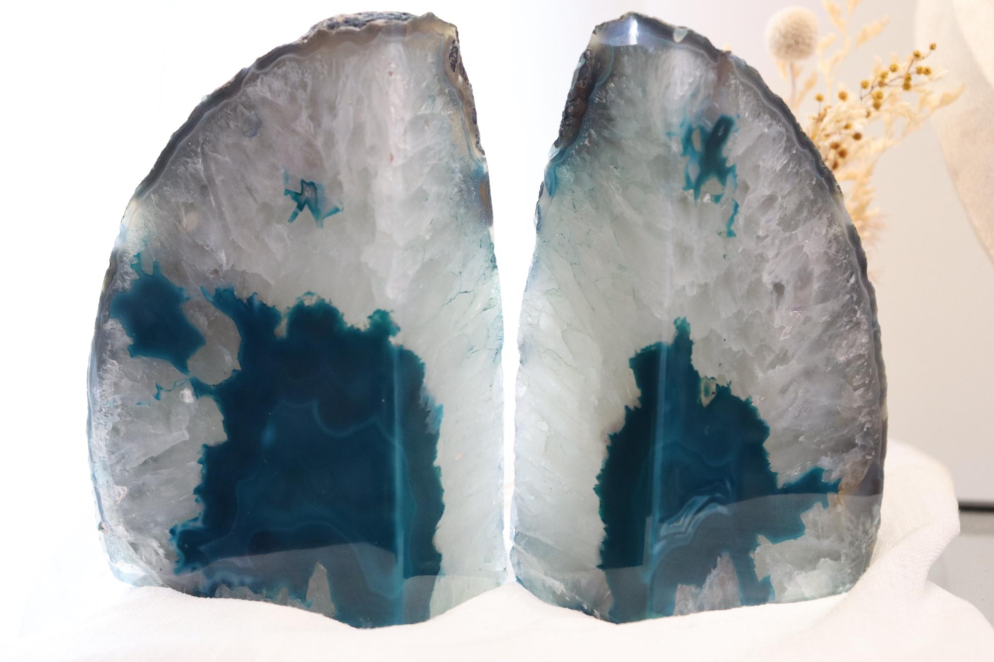 Teal Agate Bookends Set Large