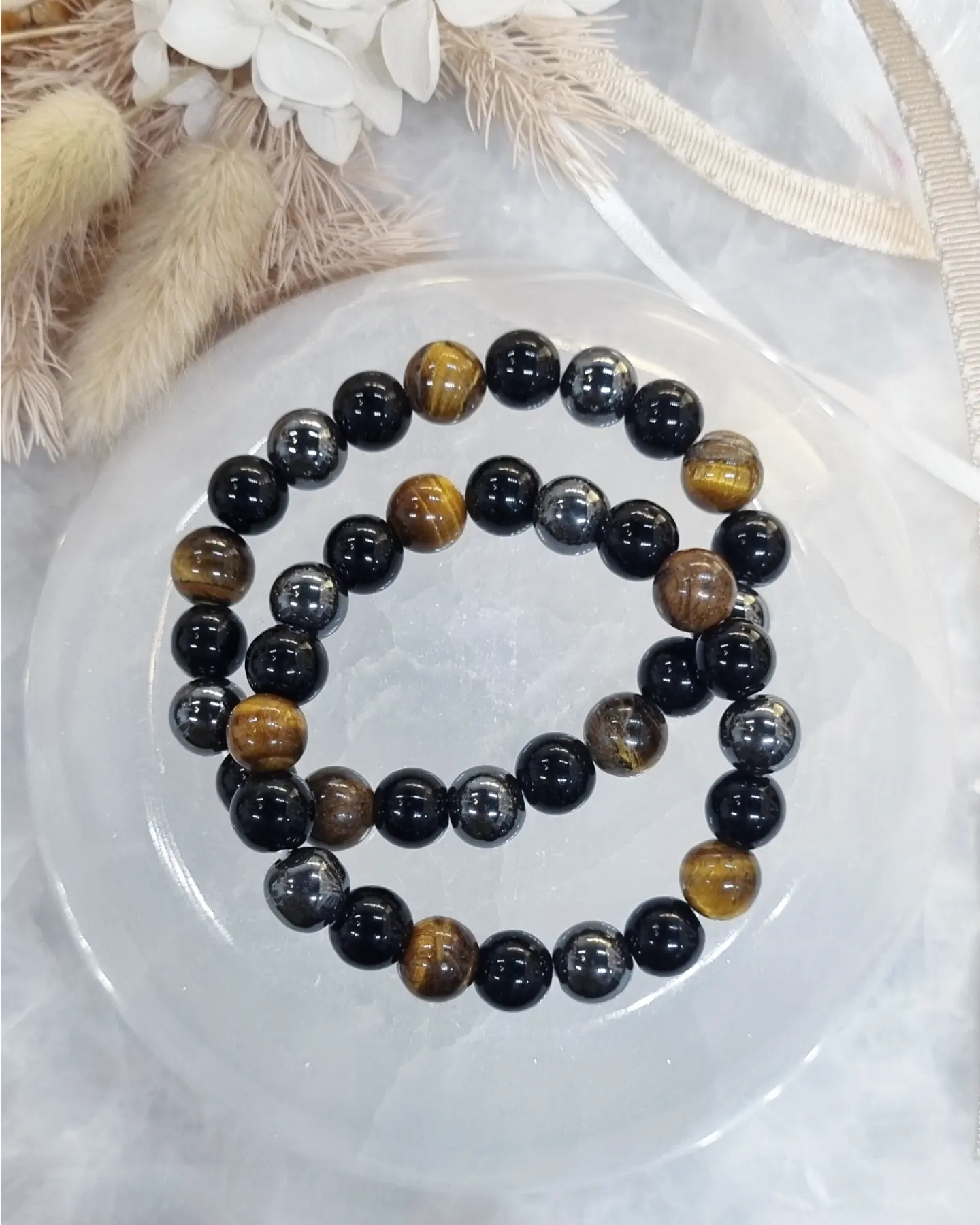 Black Obsidian, Hematite & Tigers Eye Bracelet | 10mm