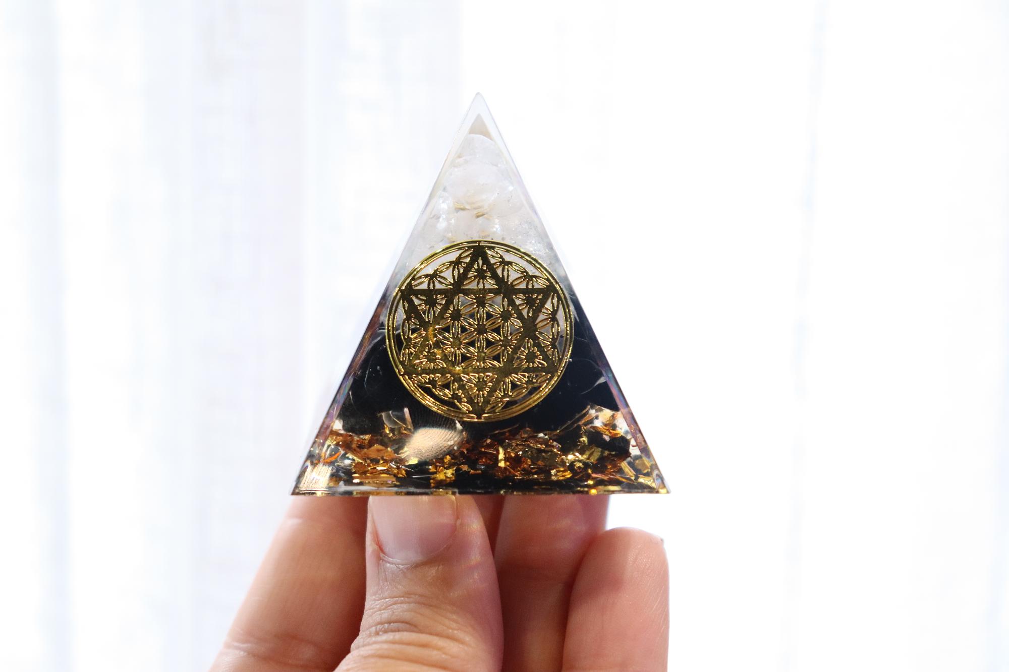 Orgonite Pyramid | Black Obsidian & Clear Quartz