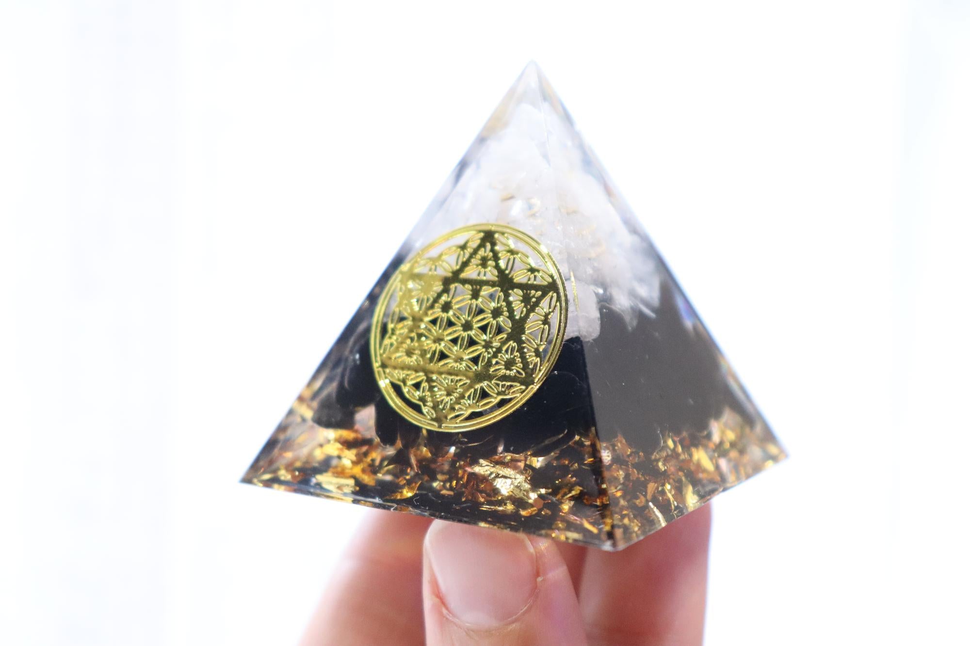 Orgonite Pyramid | Black Obsidian & Clear Quartz