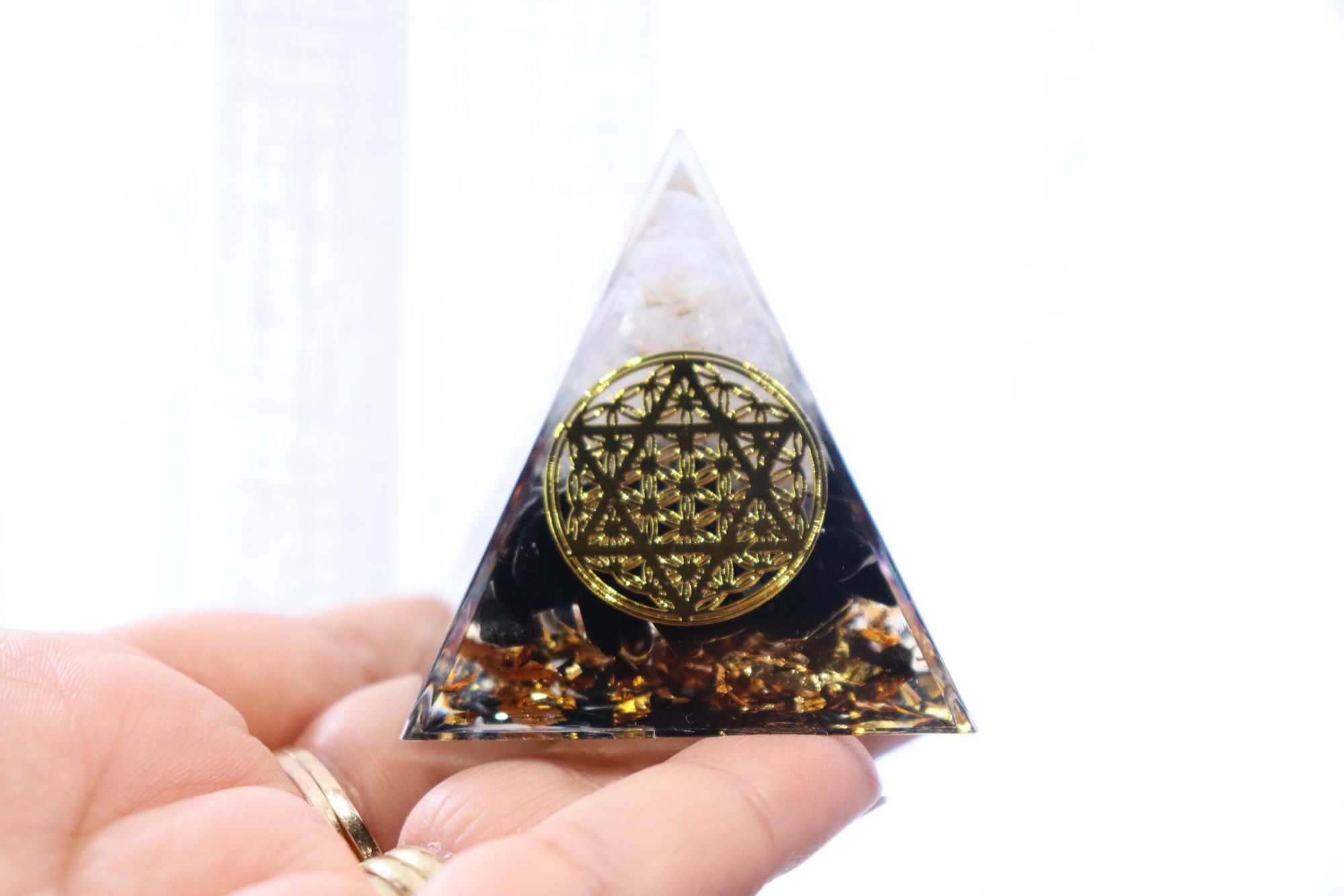 Orgonite Pyramid | Black Obsidian & Clear Quartz