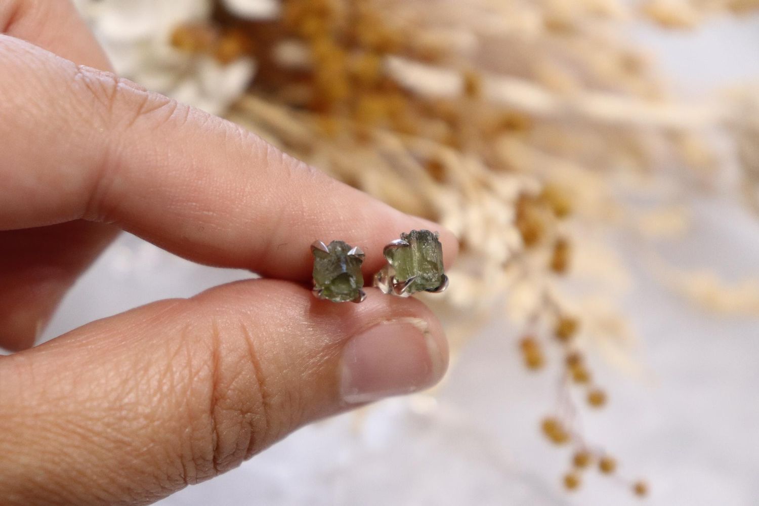 Moldavite Raw Earrings Studs | 1.3g