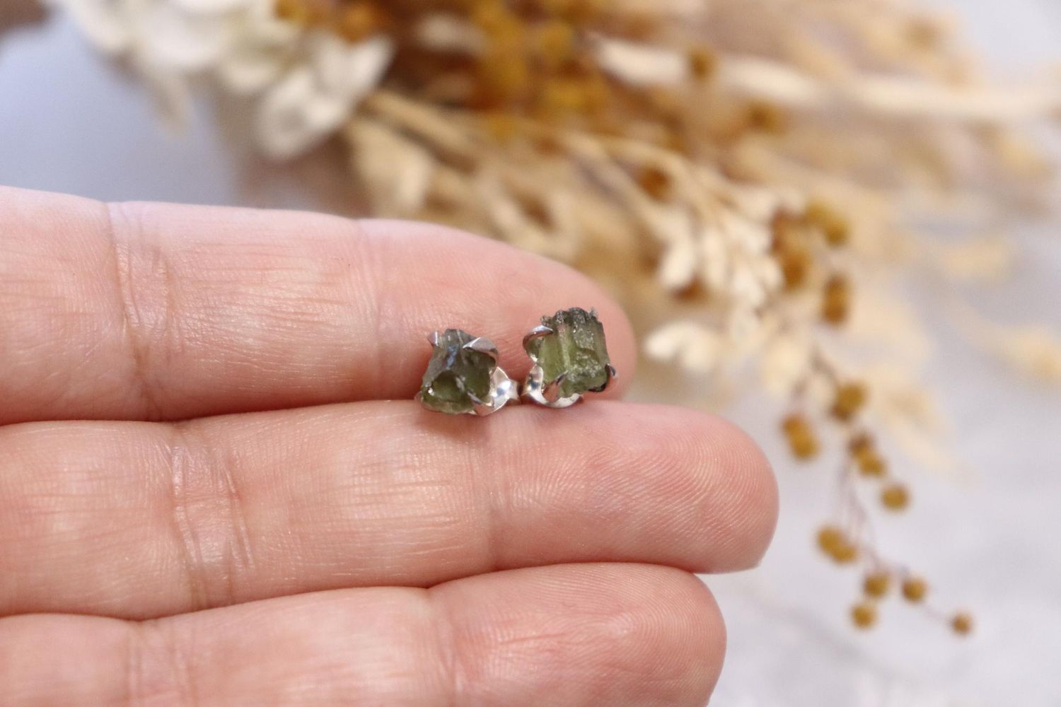 Moldavite Raw Earrings Studs | 1.3g