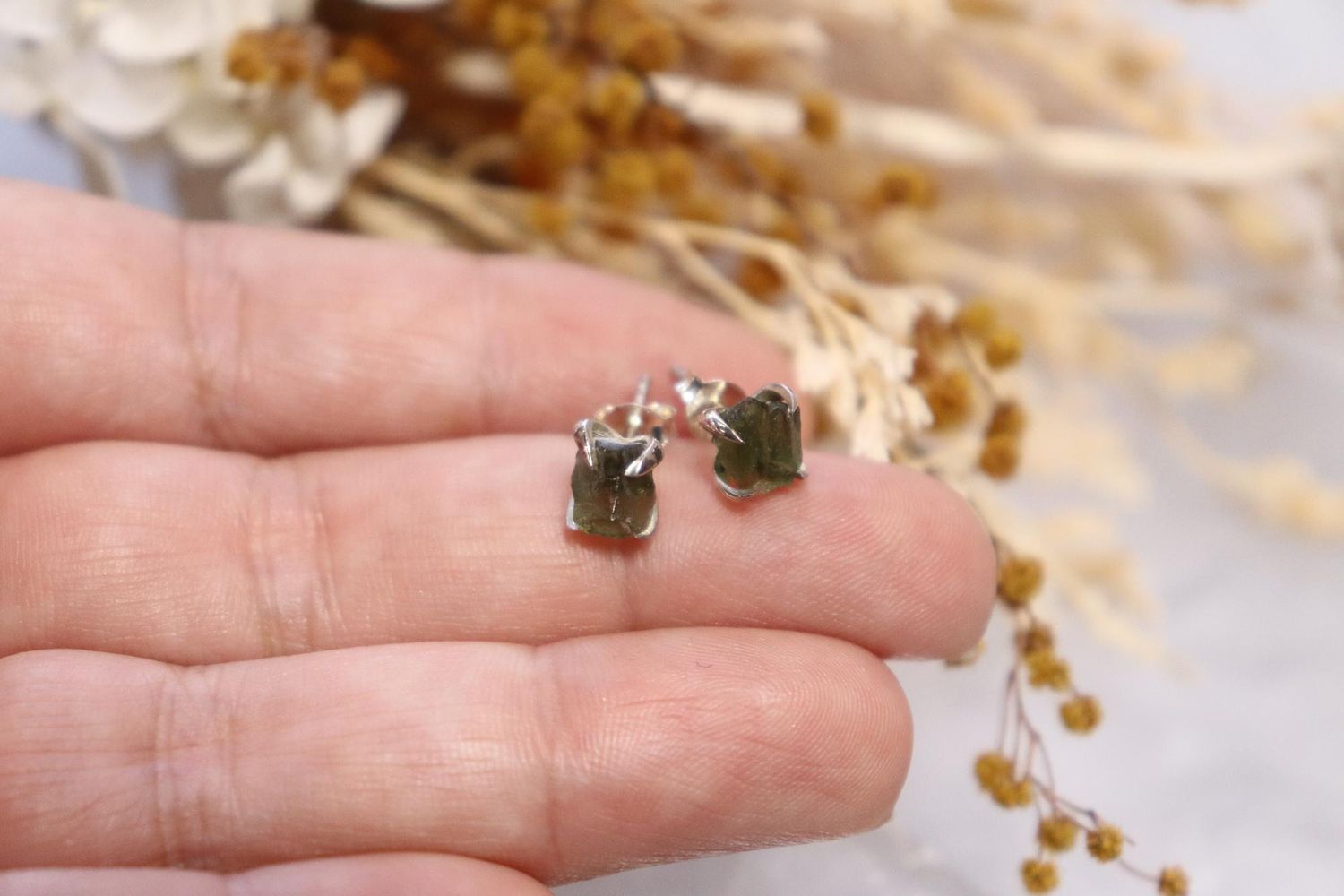Moldavite Raw Earrings Studs | 1.3g