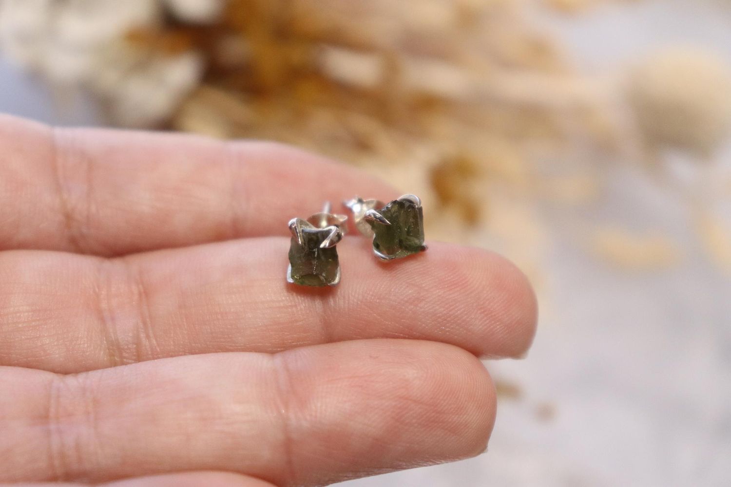 Moldavite Raw Earrings Studs | 1.3g