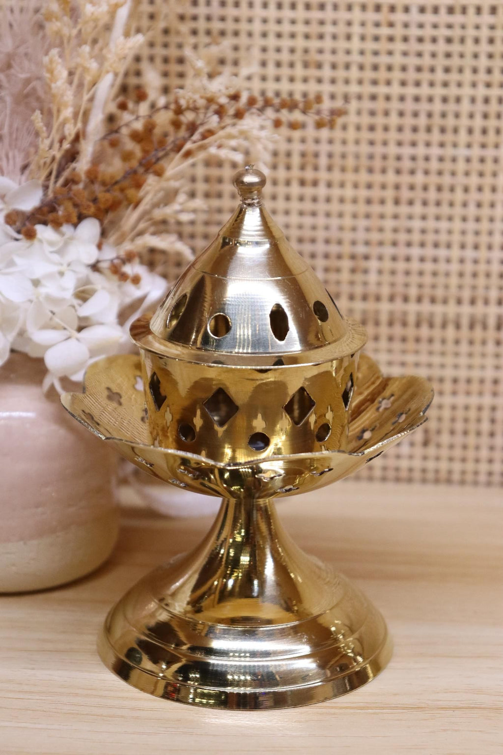 Brass Incense Stick Burner + Lid | 12.5 x 9.5
