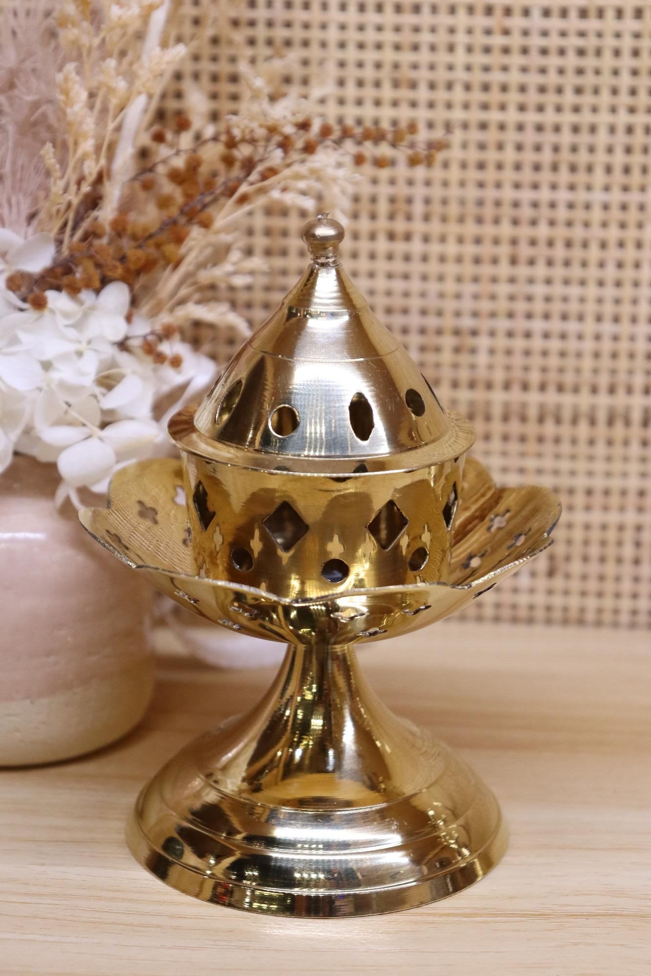 Brass Incense Stick Burner + Lid | 12.5 x 9.5