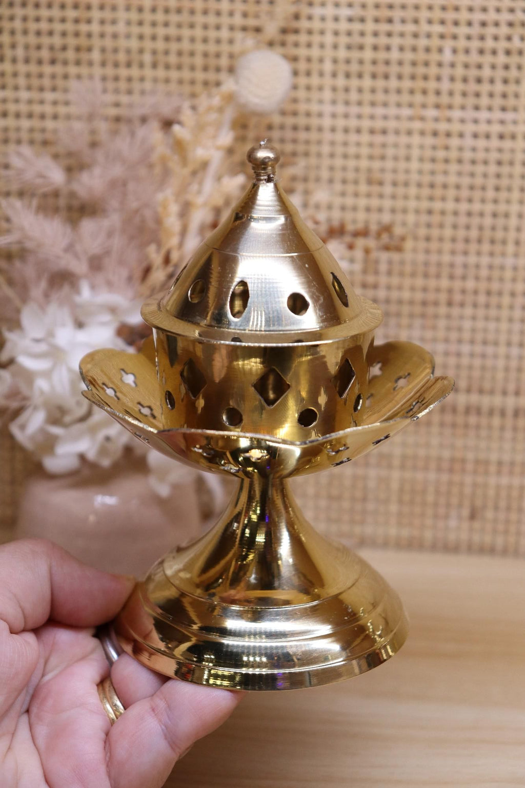 Brass Incense Stick Burner + Lid | 12.5 x 9.5
