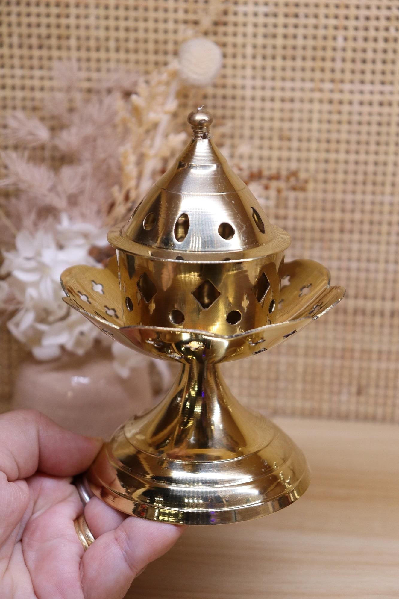 Brass Incense Stick Burner + Lid | 12.5 x 9.5