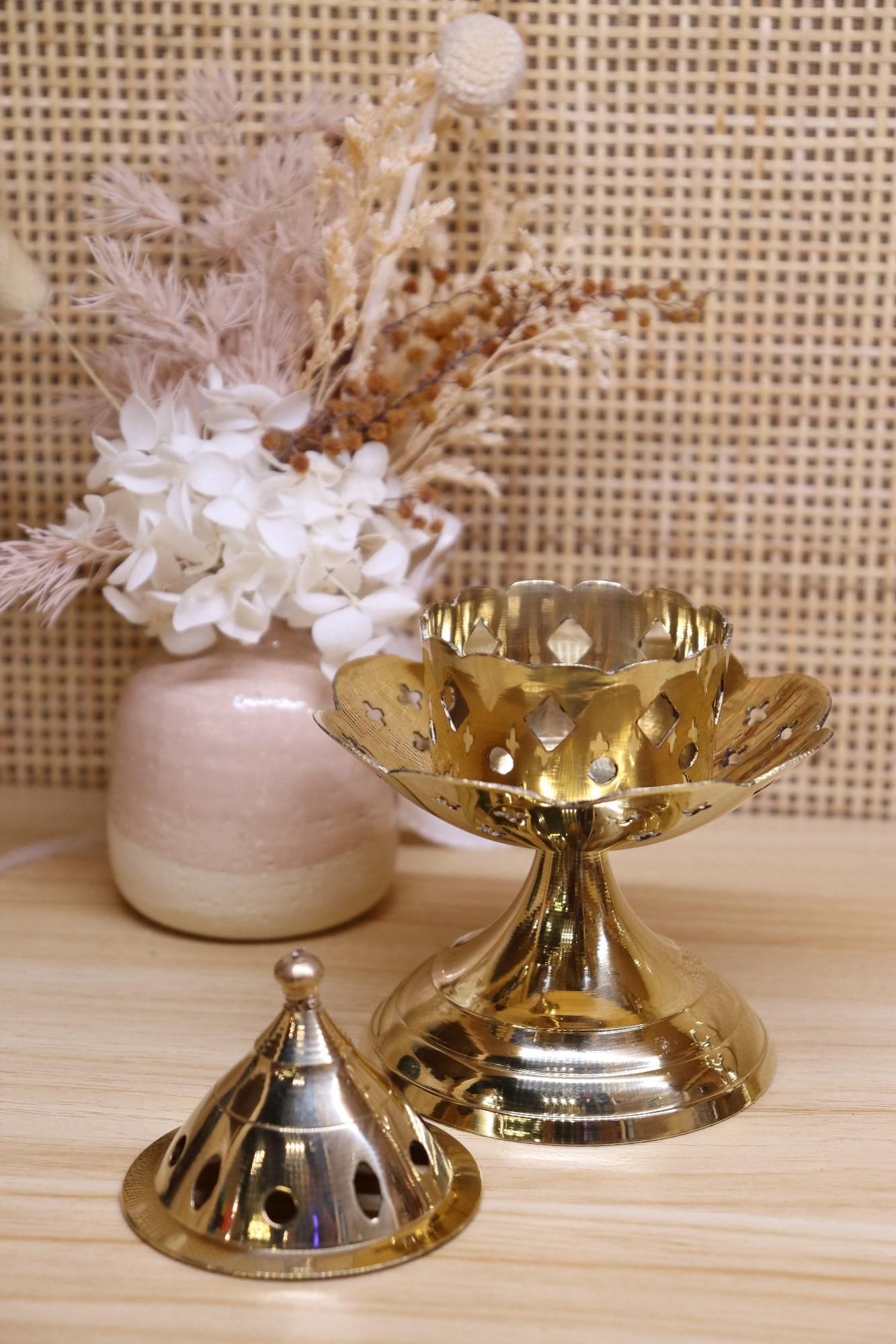 Brass Incense Stick Burner + Lid | 12.5 x 9.5