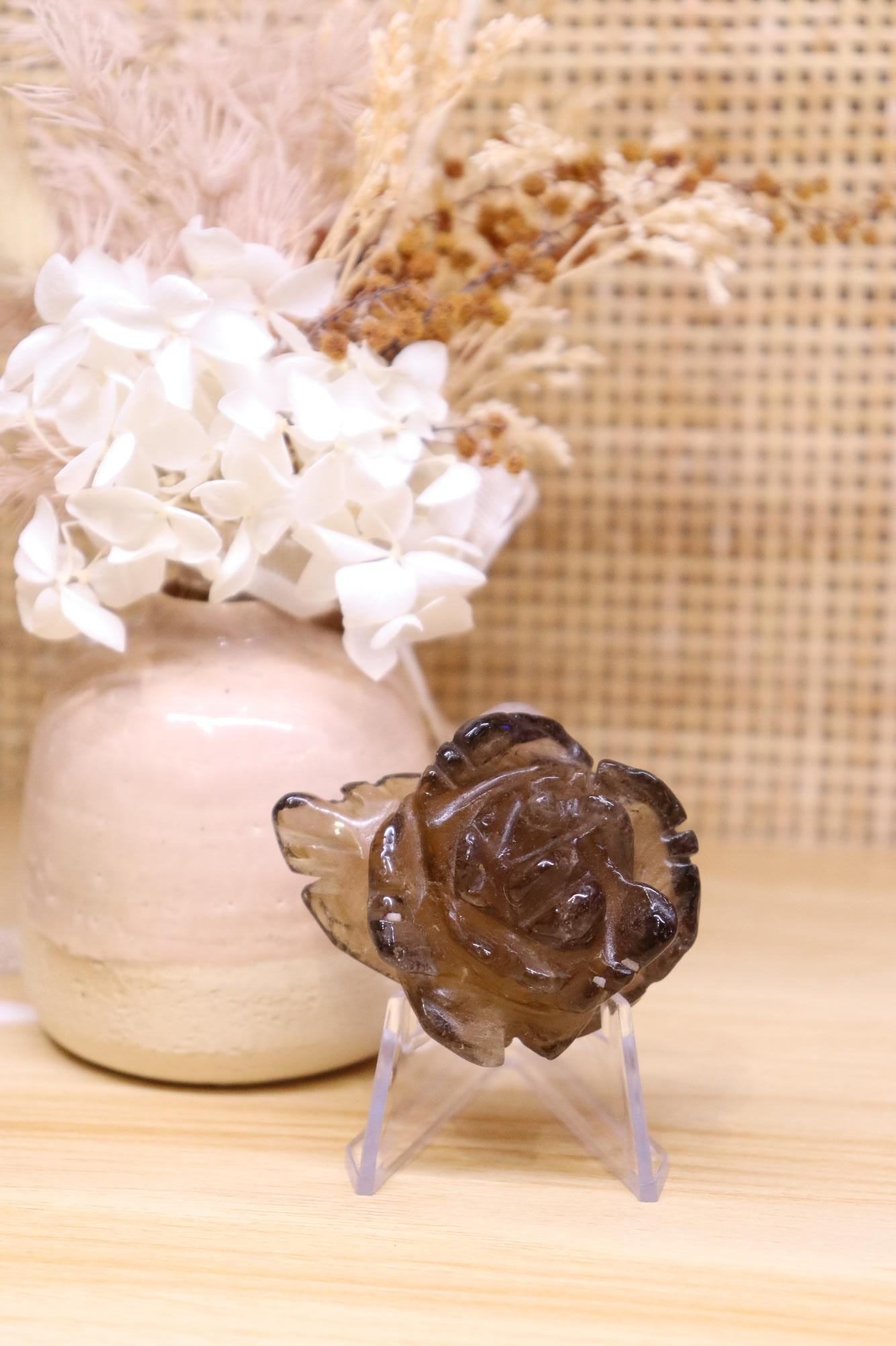Smokey Quartz Flower Carving + Stand | 58g