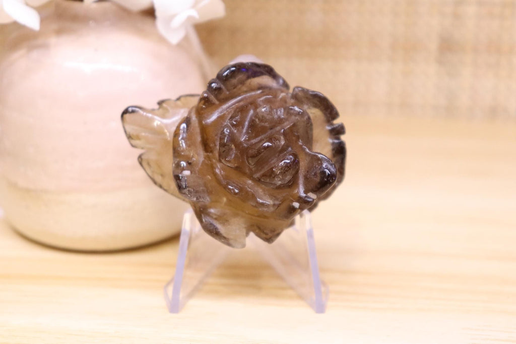 Smokey Quartz Flower Carving + Stand | 58g