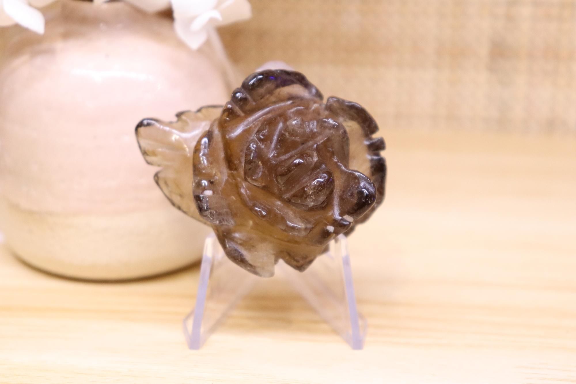 Smokey Quartz Flower Carving + Stand | 58g
