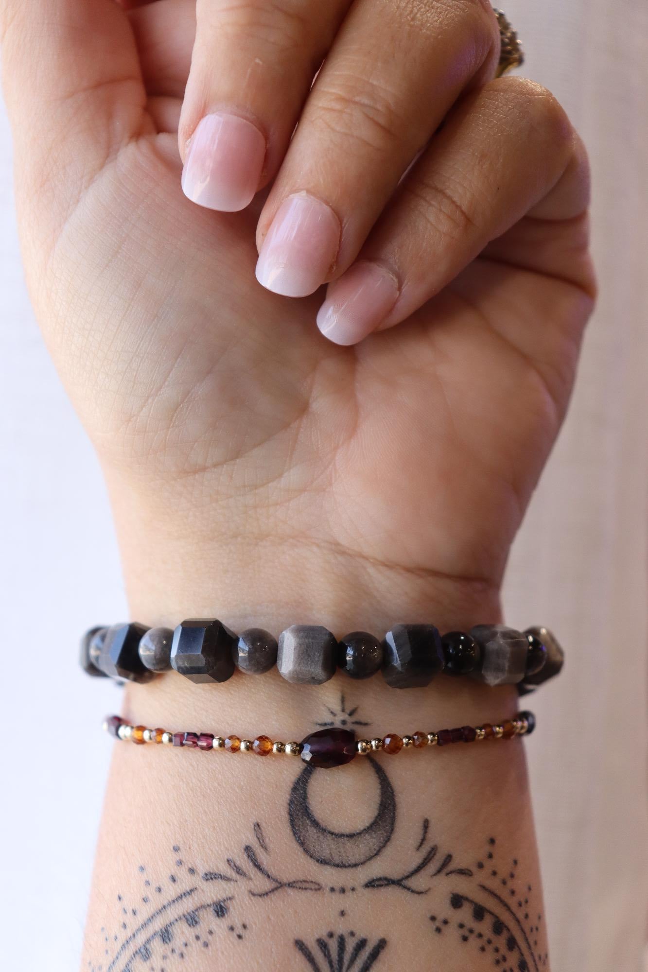 Silver Obsidian Faceted Bracelet | Round 5mm, Square 8mm
