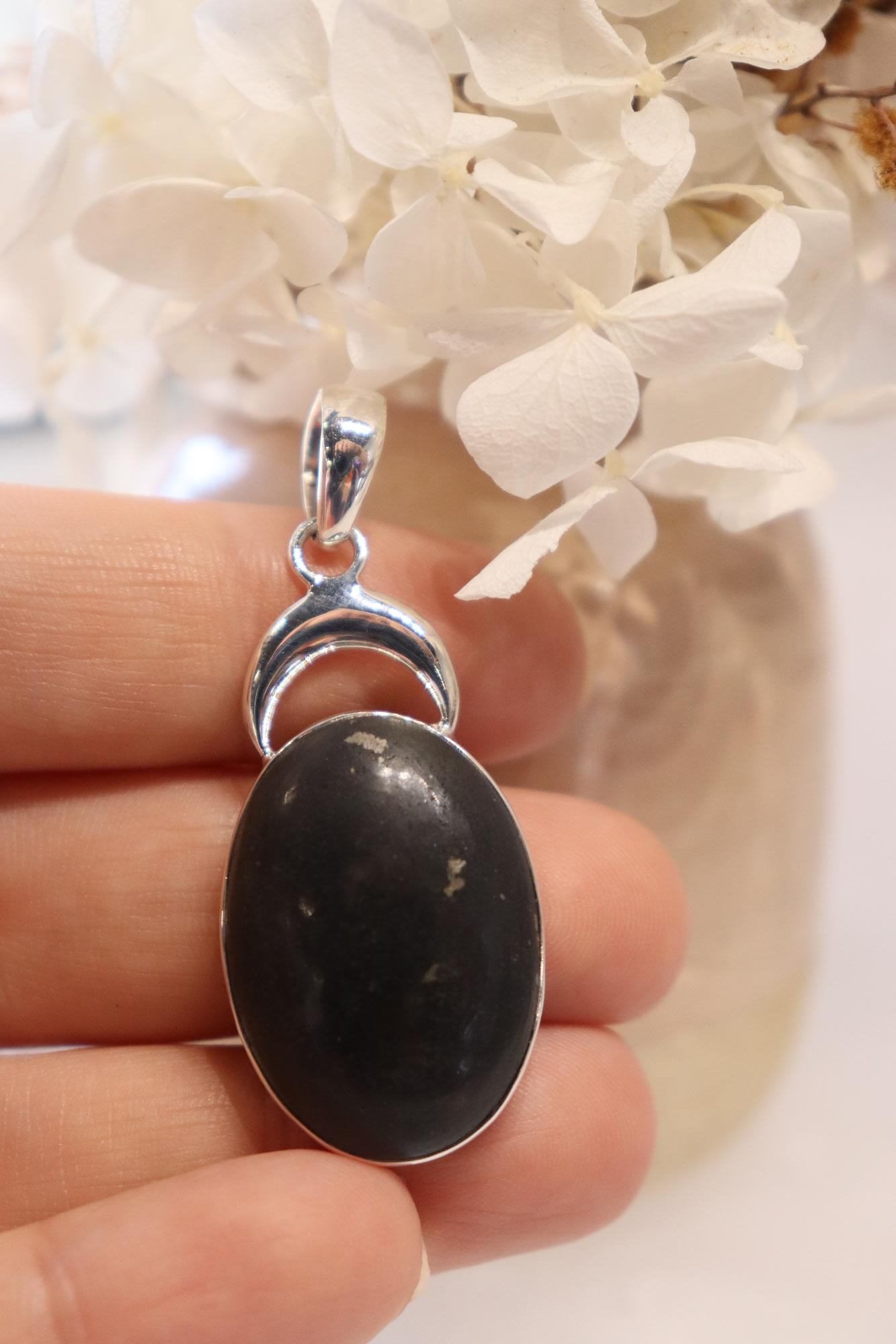 Shungite & Pyrite Pendant | Moon