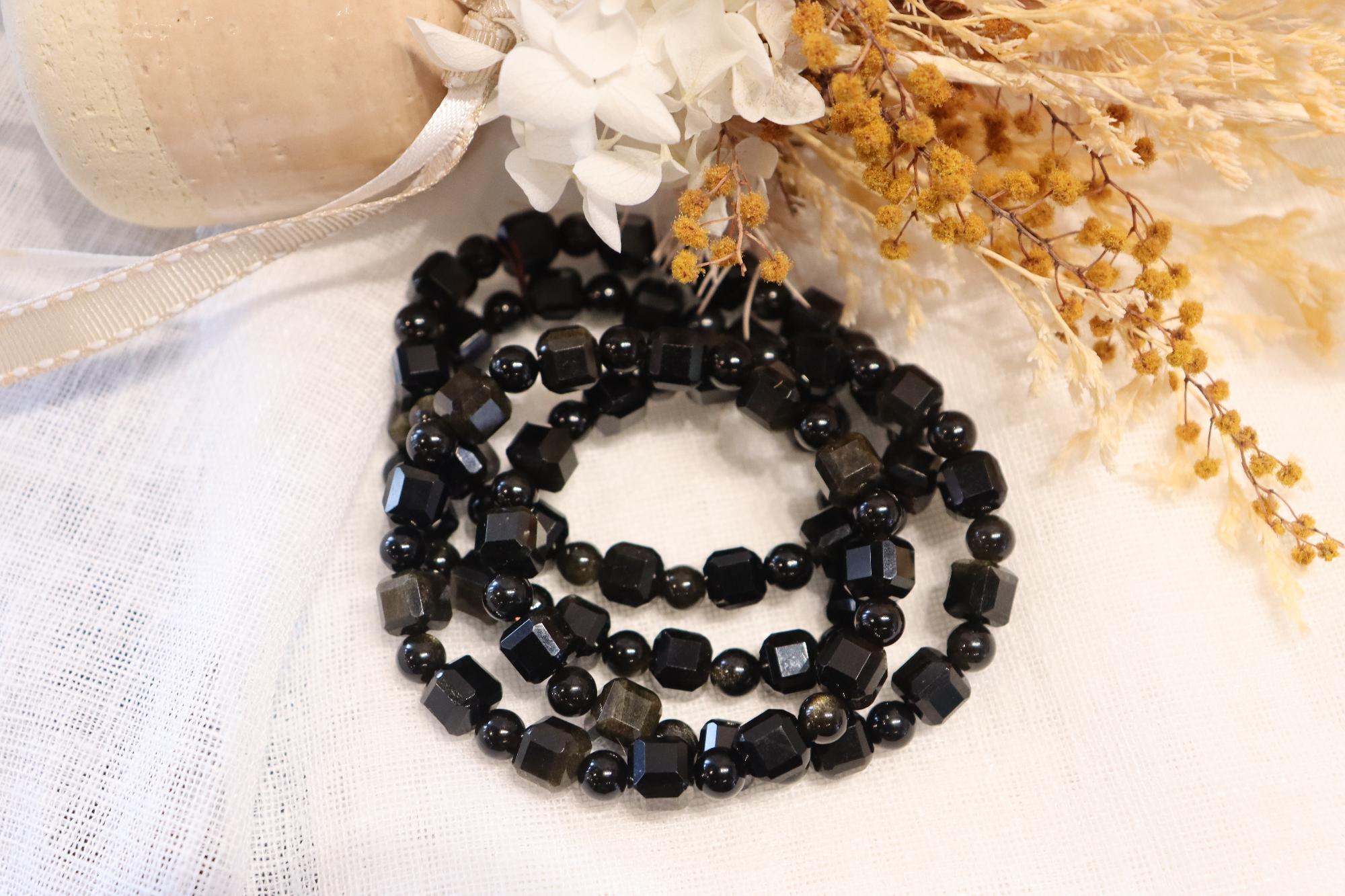 Golden Obsidian Faceted Bracelet | Round 5mm, Square 8mm