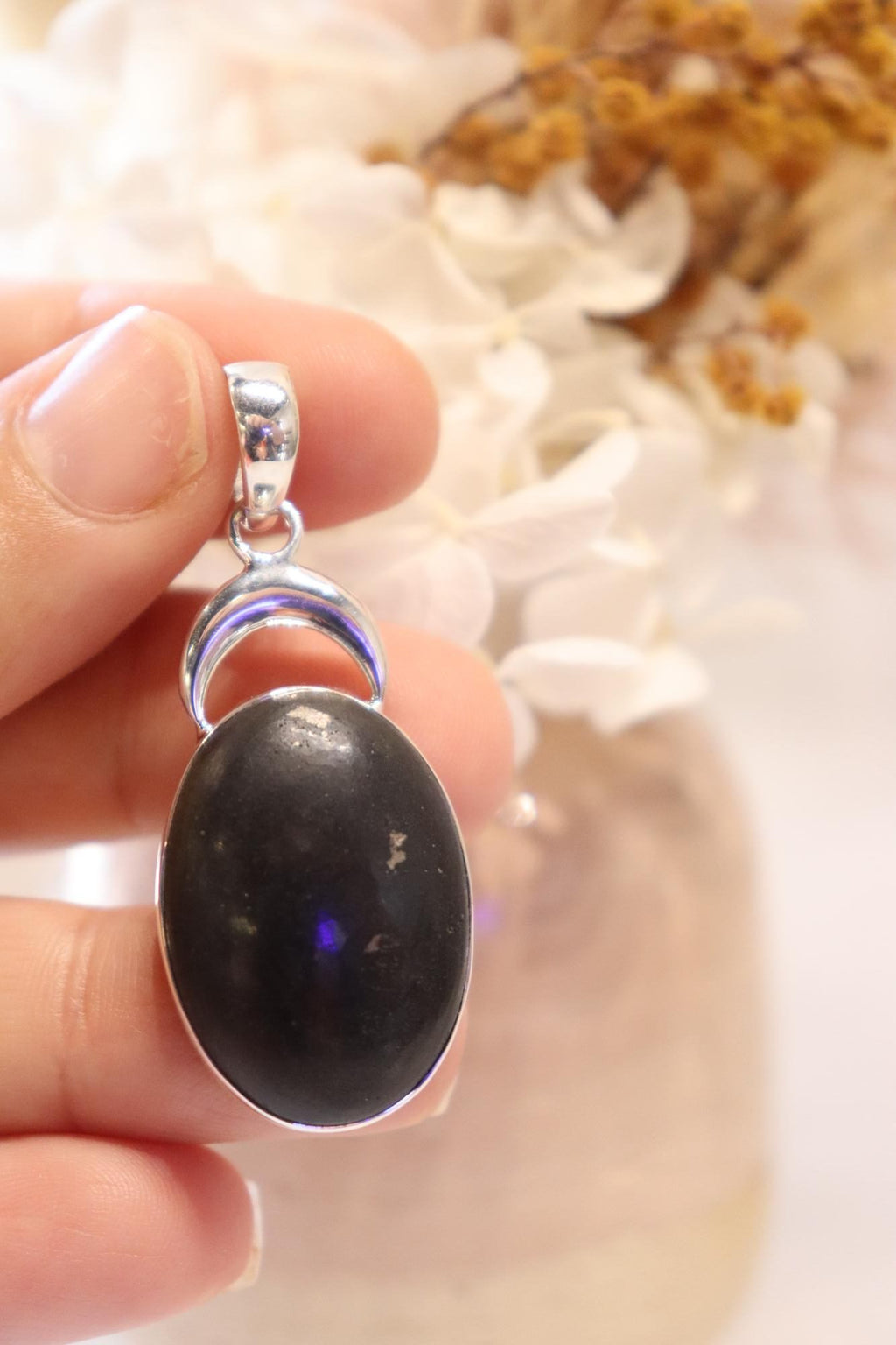 Shungite & Pyrite Pendant | Moon
