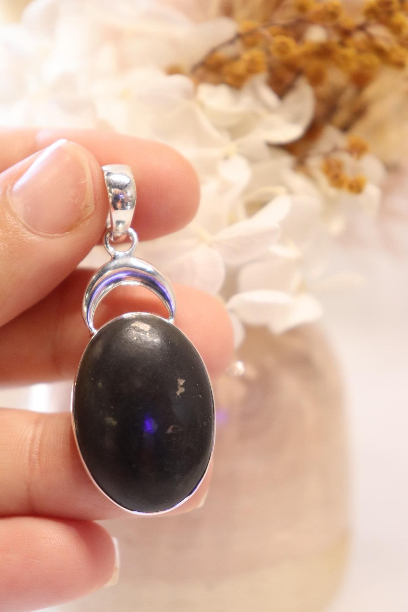 Shungite & Pyrite Pendant | Moon