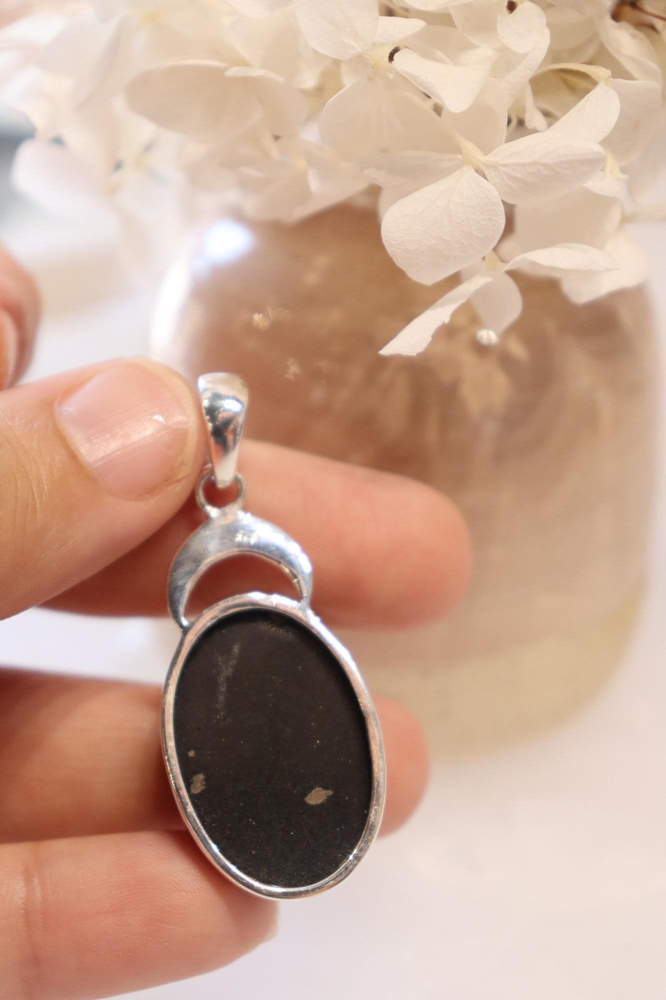 Shungite & Pyrite Pendant | Moon