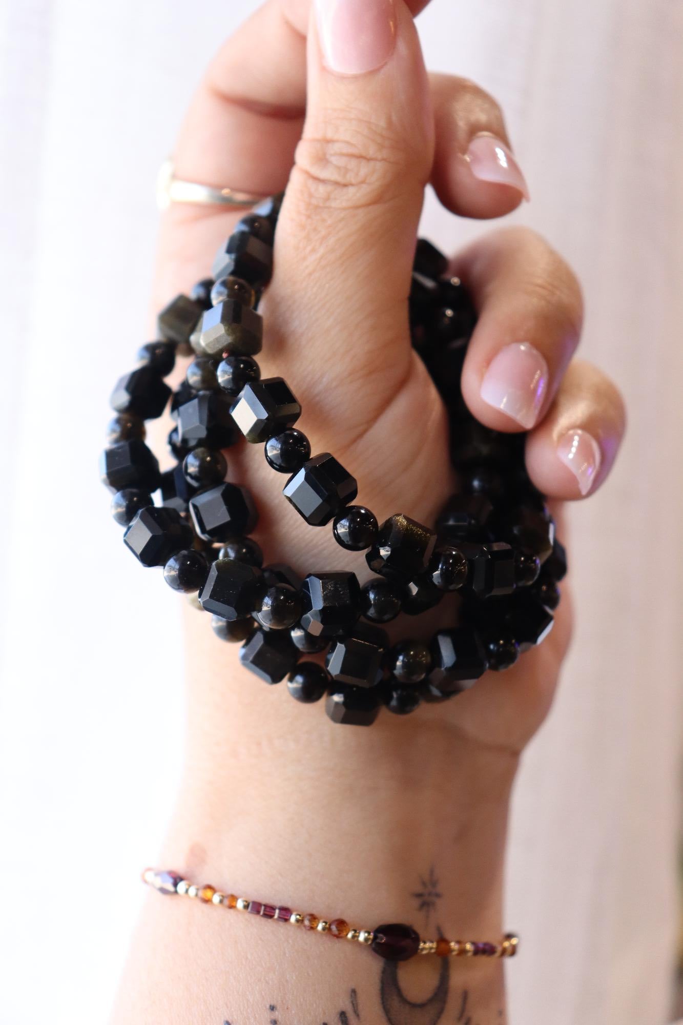 Golden Obsidian Faceted Bracelet | Round 5mm, Square 8mm