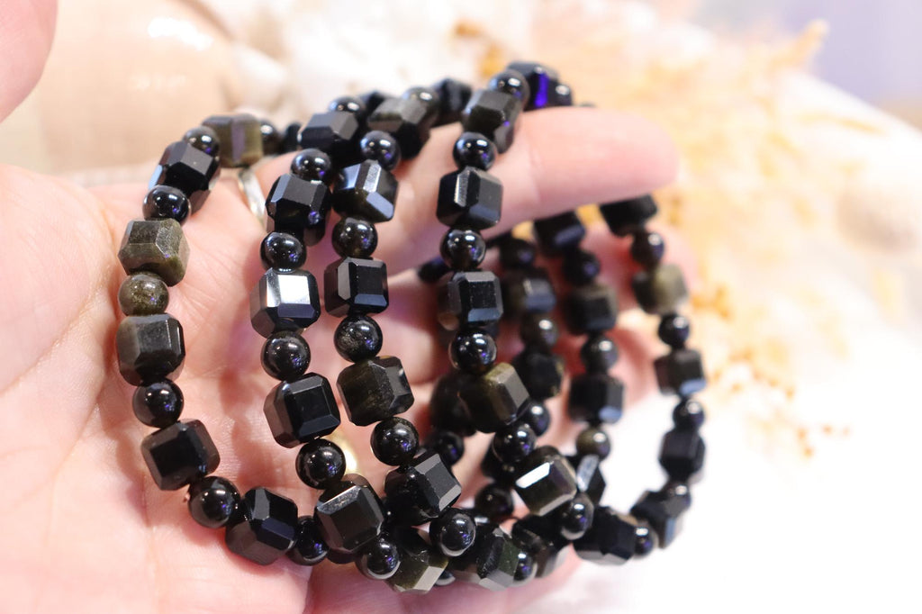 Golden Obsidian Faceted Bracelet | Round 5mm, Square 8mm