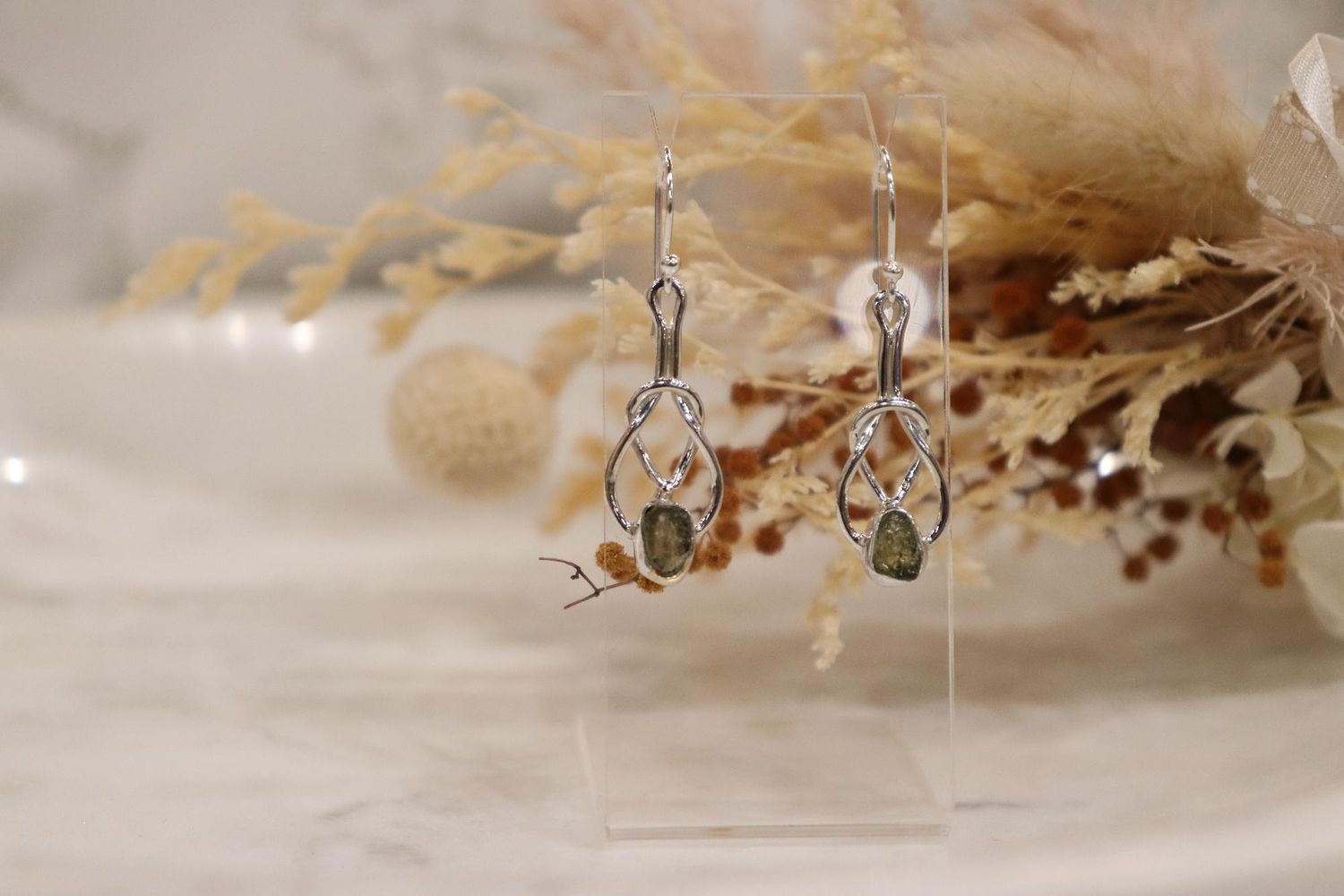 Moldavite Earring Set | Knot Set