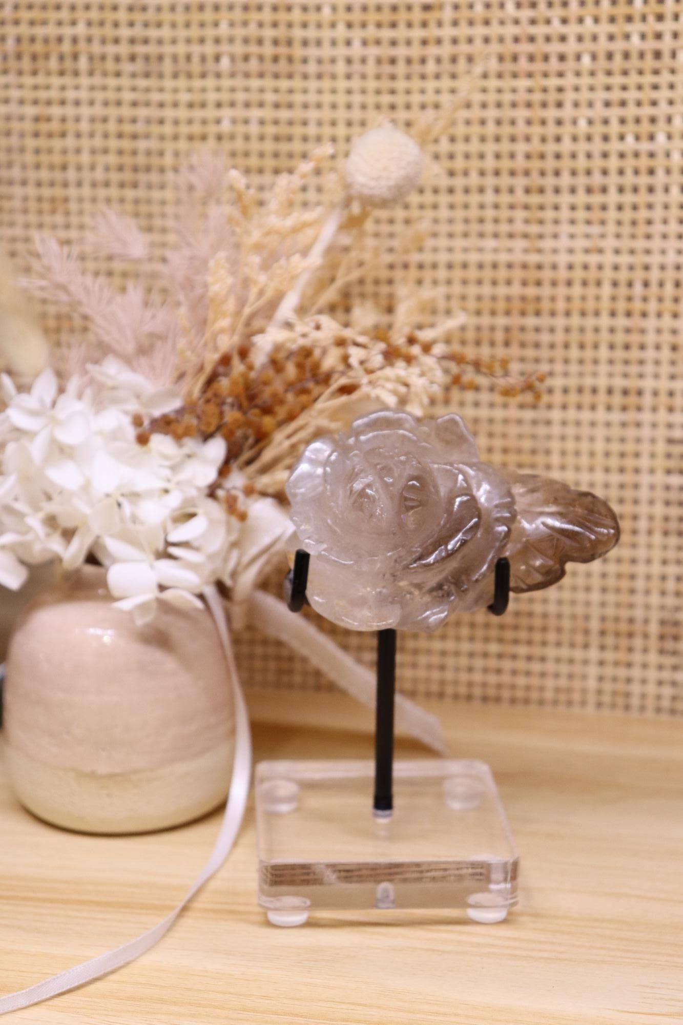 Smokey Quartz Flower Carving + Stand | 119g