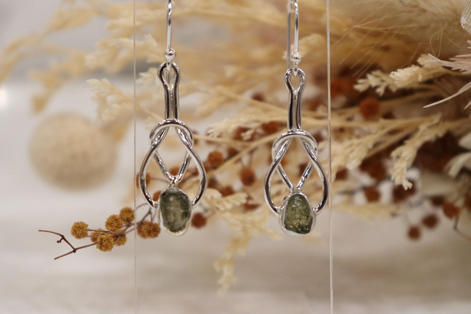 Moldavite Earring Set | Knot Set