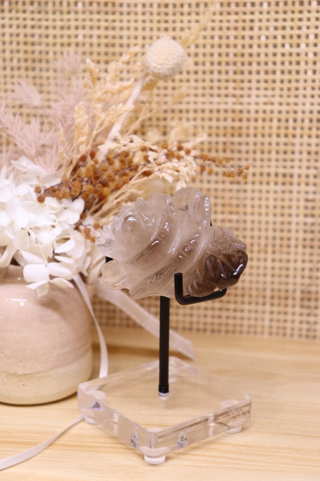 Smokey Quartz Flower Carving + Stand | 119g