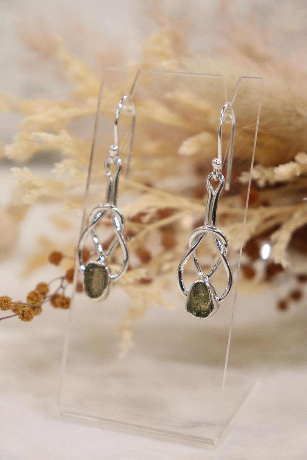 Moldavite Earring Set | Knot Set