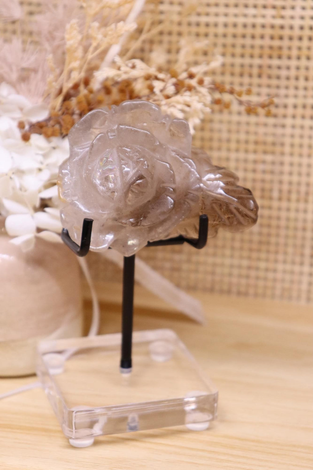 Smokey Quartz Flower Carving + Stand | 119g