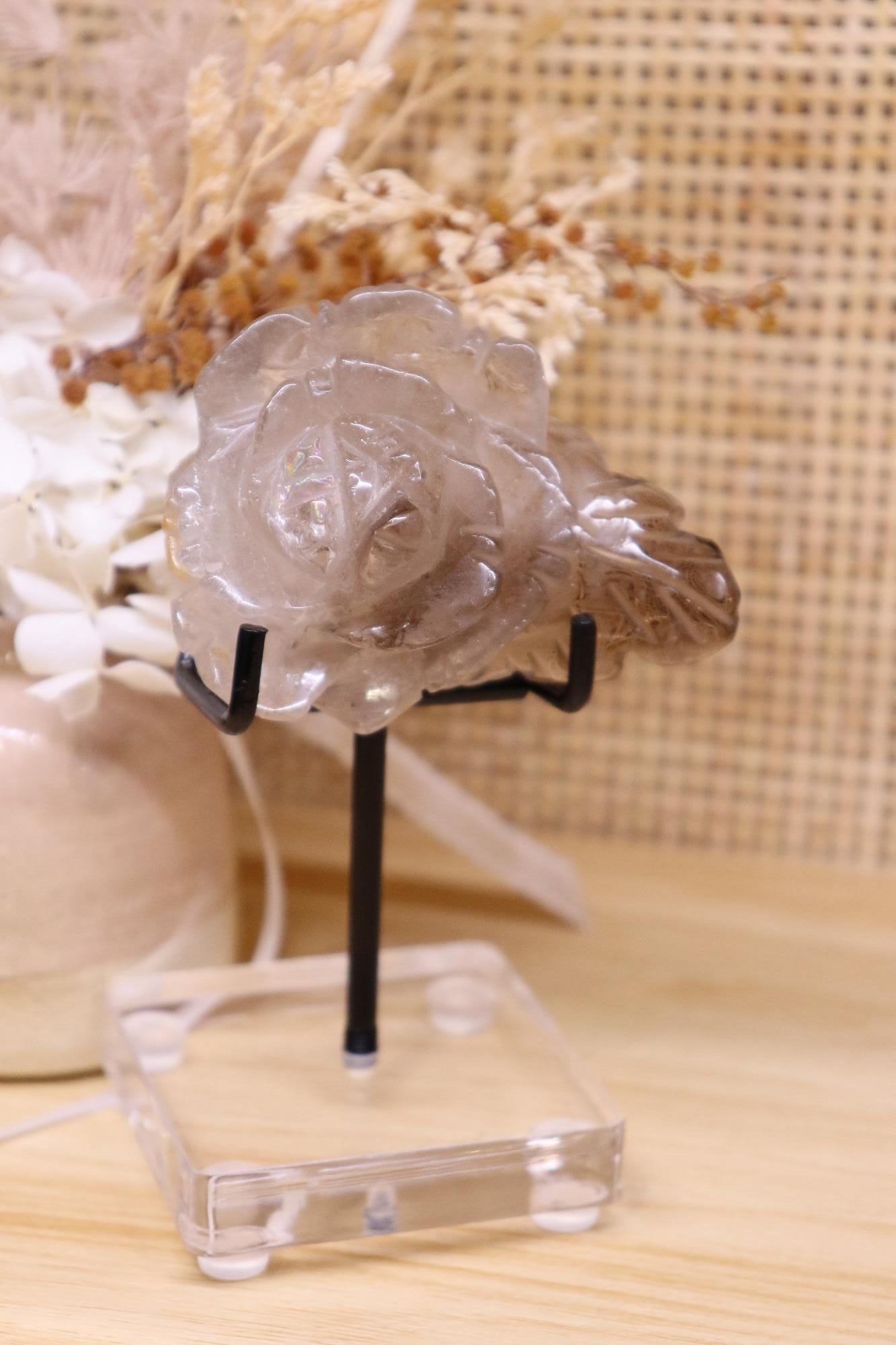 Smokey Quartz Flower Carving + Stand | 119g