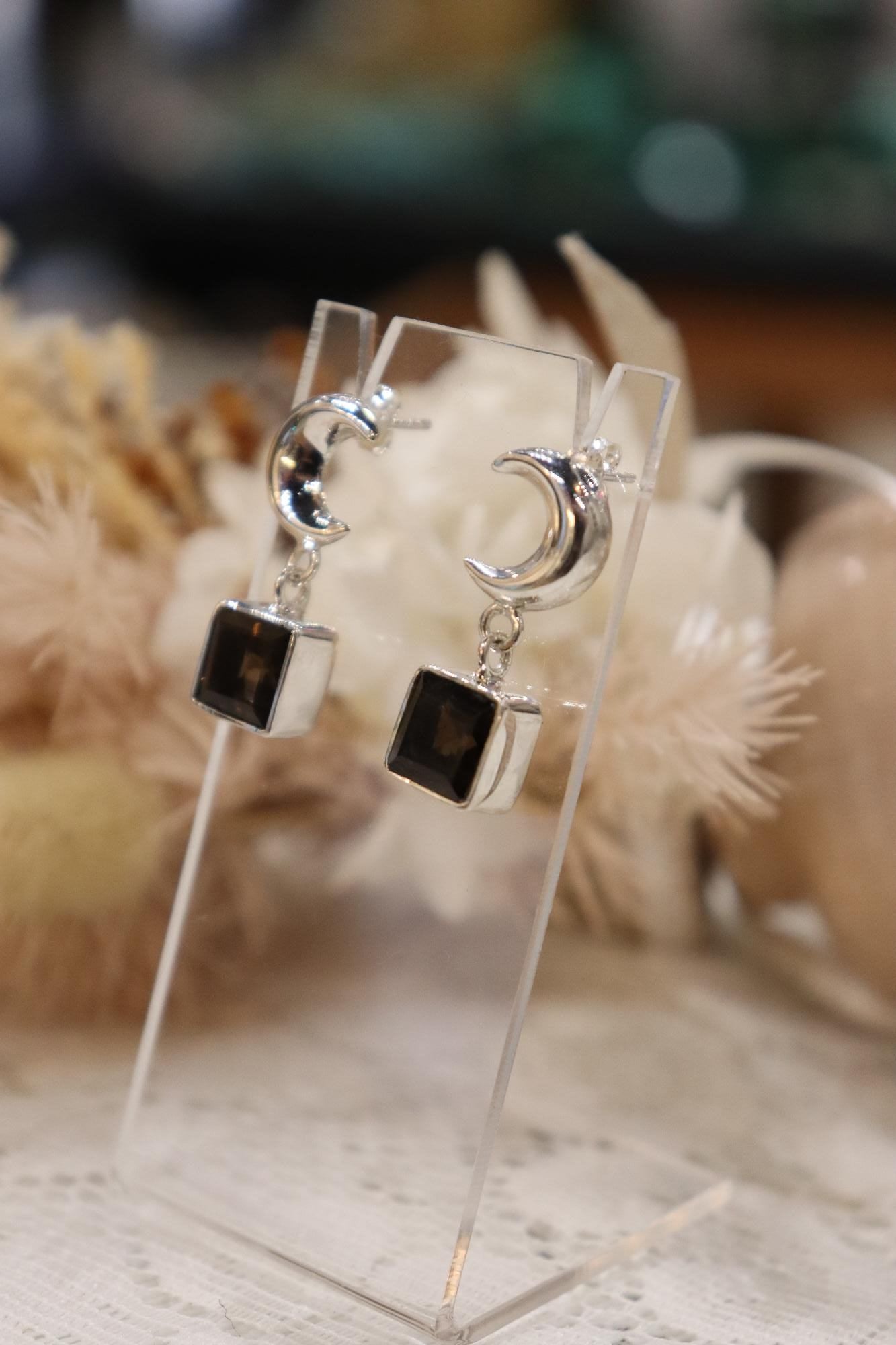 Smokey Quartz | Earring Stud Moon Set