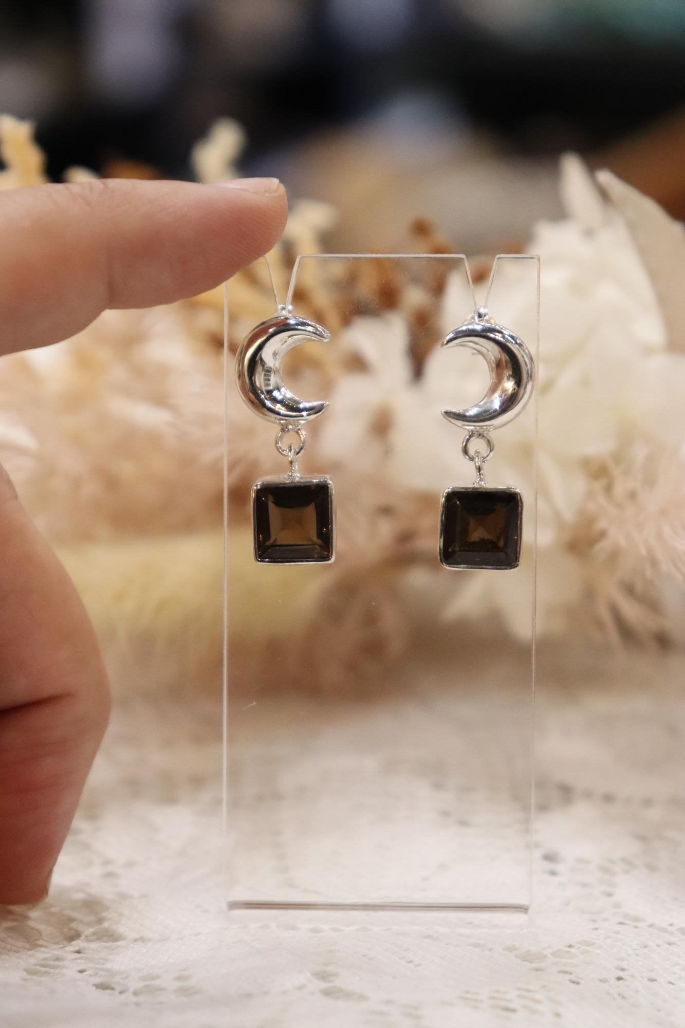 Smokey Quartz | Earring Stud Moon Set