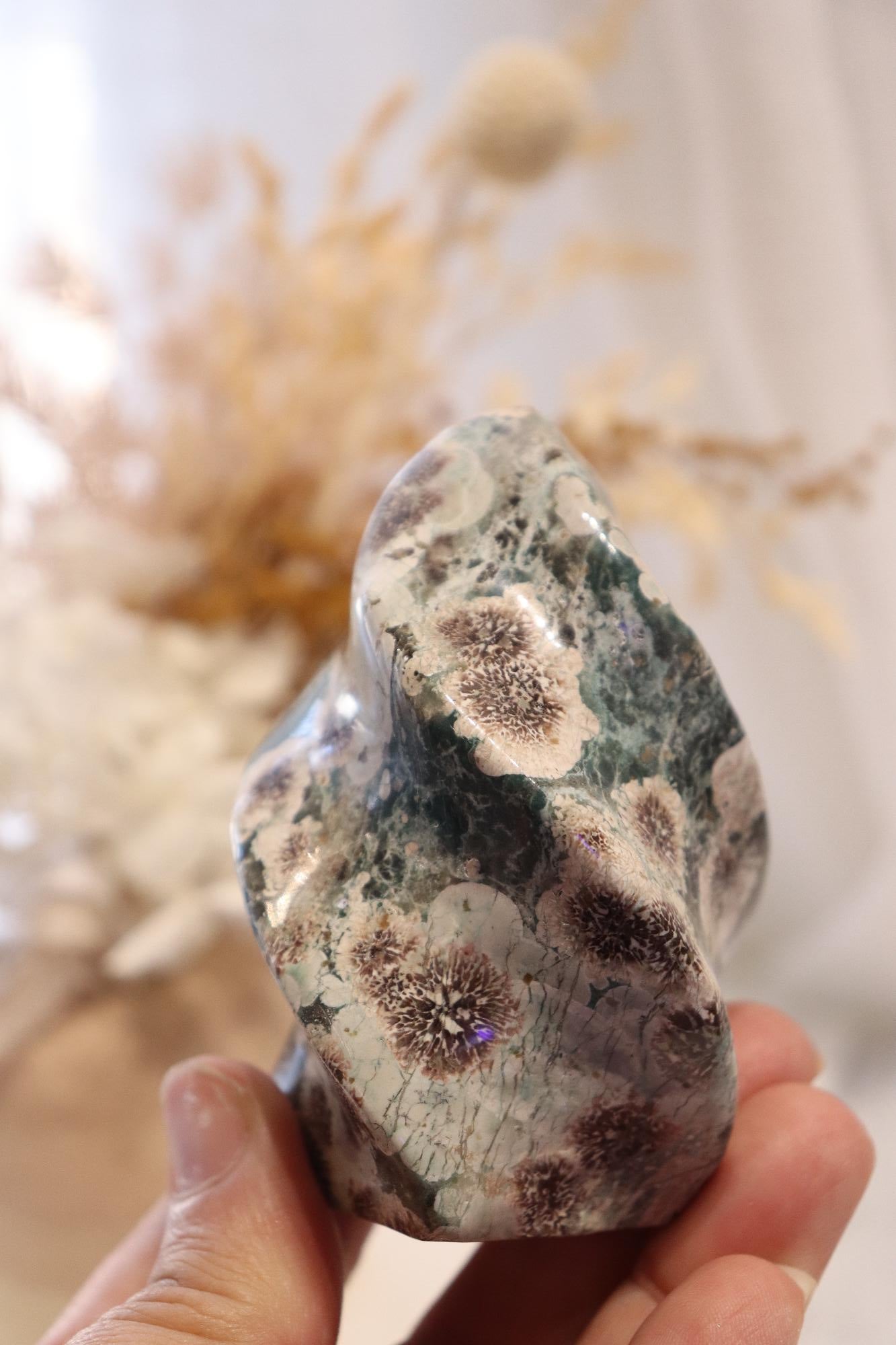 Green Flower Agate Flame
