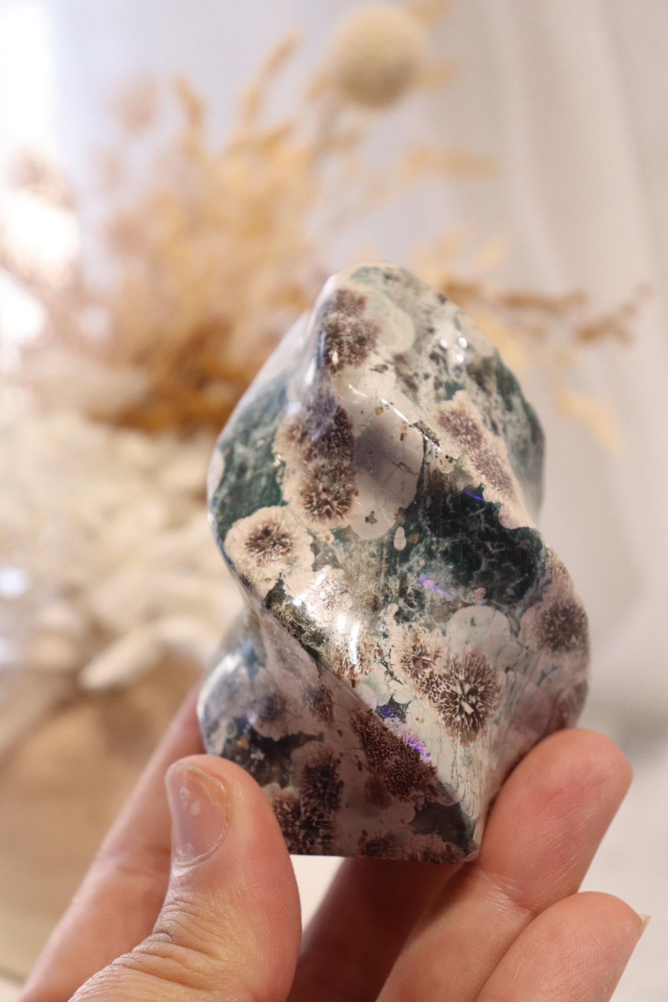 Green Flower Agate Flame